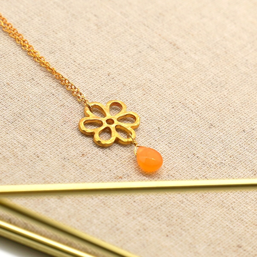 Gold Flower Citrine Pendant Necklace